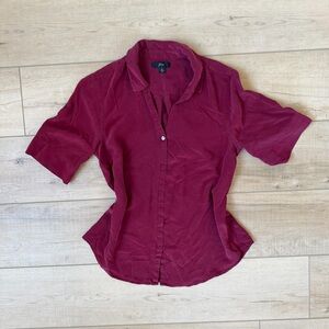 J.Crew Silk Button Down Short Sleeve Silk Top Red Size S Office Career